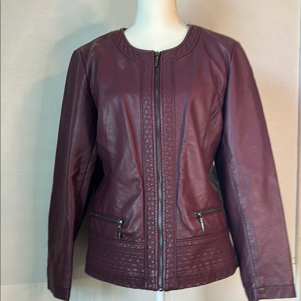 Christopher & Banks Faux Leather Full Zip Burgandy Jacket. Size M